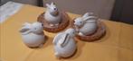 Décoration Pâques 4 lapins blancs céramique, Nieuw, Ophalen