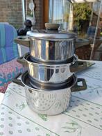 set van 3 kookpotten, Enlèvement ou Envoi, Utilisé, Inox, Casserole ou Cocotte-minute