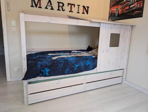Lit cabane pin blanc platiné+lit tiroir 90*200 très bon état, Kinderen en Baby's, Kinderkamer | Stapelbedden en Hoogslapers, Zo goed als nieuw