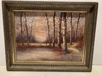 étang et sous bois, huile sur panneau 19 éme signé Lecourt, Enlèvement ou Envoi