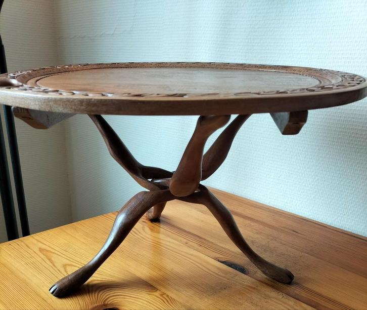 Dienblad en kleine tafel, Huis en Inrichting, Woonaccessoires | Dienbladen, Zo goed als nieuw, Hout, Rond, Ophalen