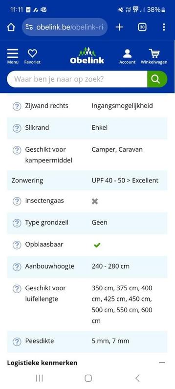 Obelink rio 320 voortent en airtubes beschikbaar voor biedingen