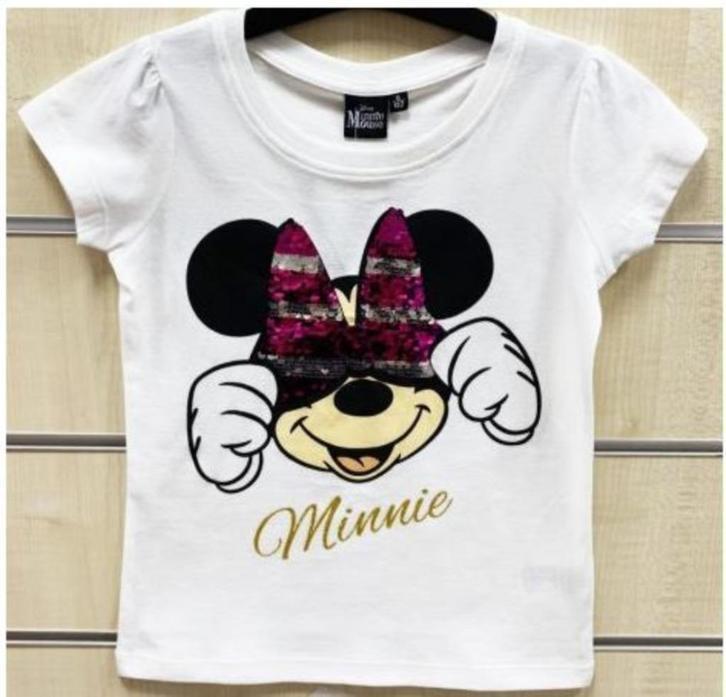 Minnie Mouse Paillettten T-Shirt Wit -Mt 98-110-116-122-128, Kinderen en Baby's, Kinderkleding | Maat 116, Nieuw, Meisje, Shirt of Longsleeve