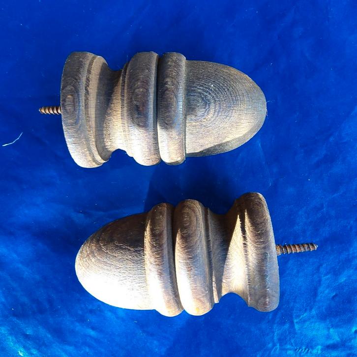 Vintage houten gordijnroedes, sierdoppen en steunen., Antiek en Kunst, Antiek | Gereedschap en Instrumenten, Ophalen of Verzenden