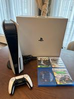 PlayStation 5 disc-versie + 2 controllers + 4 games, Games en Spelcomputers, Spelcomputers | Sony PlayStation 5, Ophalen, Zo goed als nieuw