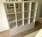 Ikea Kallax 4x4 kast met lades en deuren, Maison & Meubles, Armoires | Bibliothèques, Comme neuf, 100 à 150 cm, 25 à 50 cm, Avec tiroir(s)