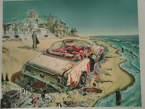 Autohouart De privé en de Mustang. Originele litho, Antiek en Kunst, Kunst | Litho's en Zeefdrukken, Ophalen of Verzenden