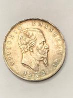 Munt zilver Italië 5 lire Vittorio Emanuele II jaartal 1872, Enlèvement ou Envoi, Monnaie en vrac, Argent, Italie