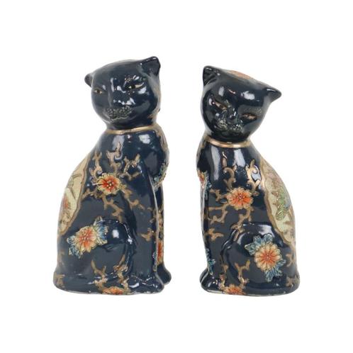 Vintage Chinees Porselein Koppel Katten Poezen Beelden Raku, Verzamelen, Beelden en Beeldjes, Gebruikt, Dier, Ophalen of Verzenden