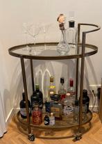 Vintage bar cart / serveerwagentje in messinglook met glas, Ophalen, Gebruikt