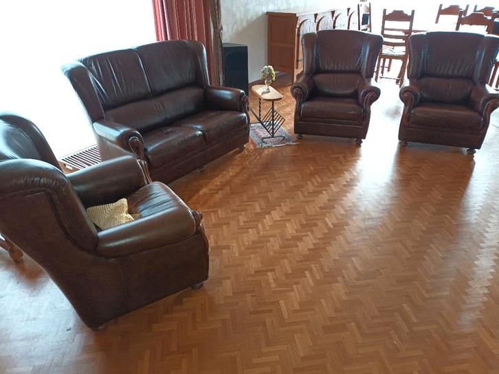 Lederen Saloncombinatie, Huis en Inrichting, Zetels | Complete zithoeken, Zo goed als nieuw, Hout, Leer, Ophalen