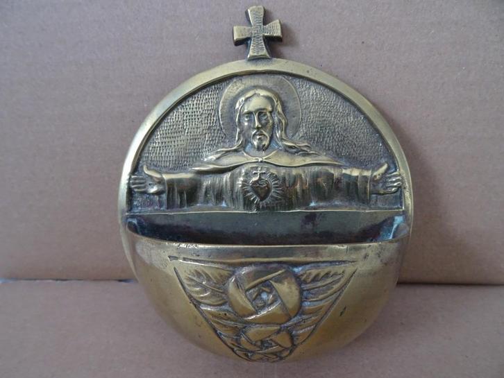 Art deco wijwaterbakje antiek wijwaterbakje Jezus E Hoffer, Antiek en Kunst, Antiek | Religieuze voorwerpen, Ophalen of Verzenden