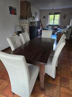 Table à manger et six chaises en cuir blanc cassé., Maison & Meubles, Tables | Tables à manger, Enlèvement ou Envoi