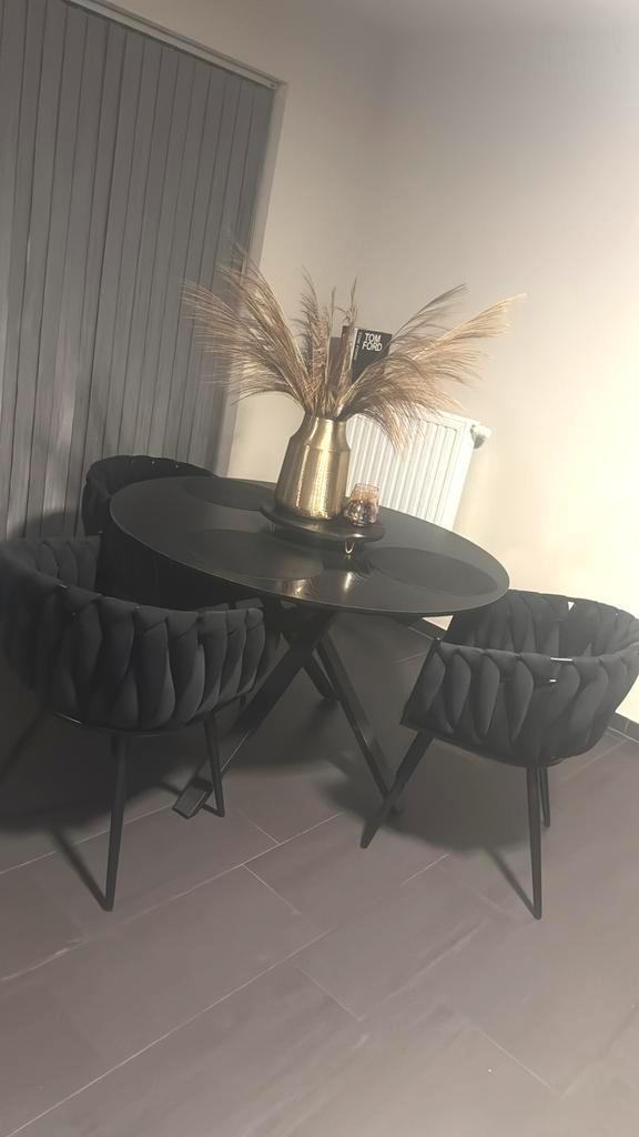 Table à manger Set Antionette + chaises en velours ondulé, Maison & Meubles, Tables | Tables à manger, Comme neuf, Métal, Enlèvement