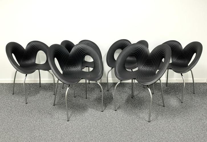 set van 6 originele Moroso design Ripple chairs Ron Arad, Huis en Inrichting, Stoelen, Vijf, Zes of meer stoelen, Metaal, Zwart