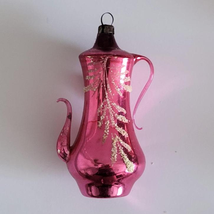 Vintage/Antieke roze kerstbal 'theepot', Diversen, Kerst, Gebruikt, Ophalen of Verzenden
