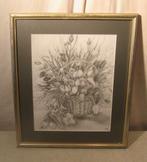 Beau dessin « Panier avec tulipes » - Kasia Poland, Antiquités & Art, Art | Dessins & Photographie, Enlèvement ou Envoi