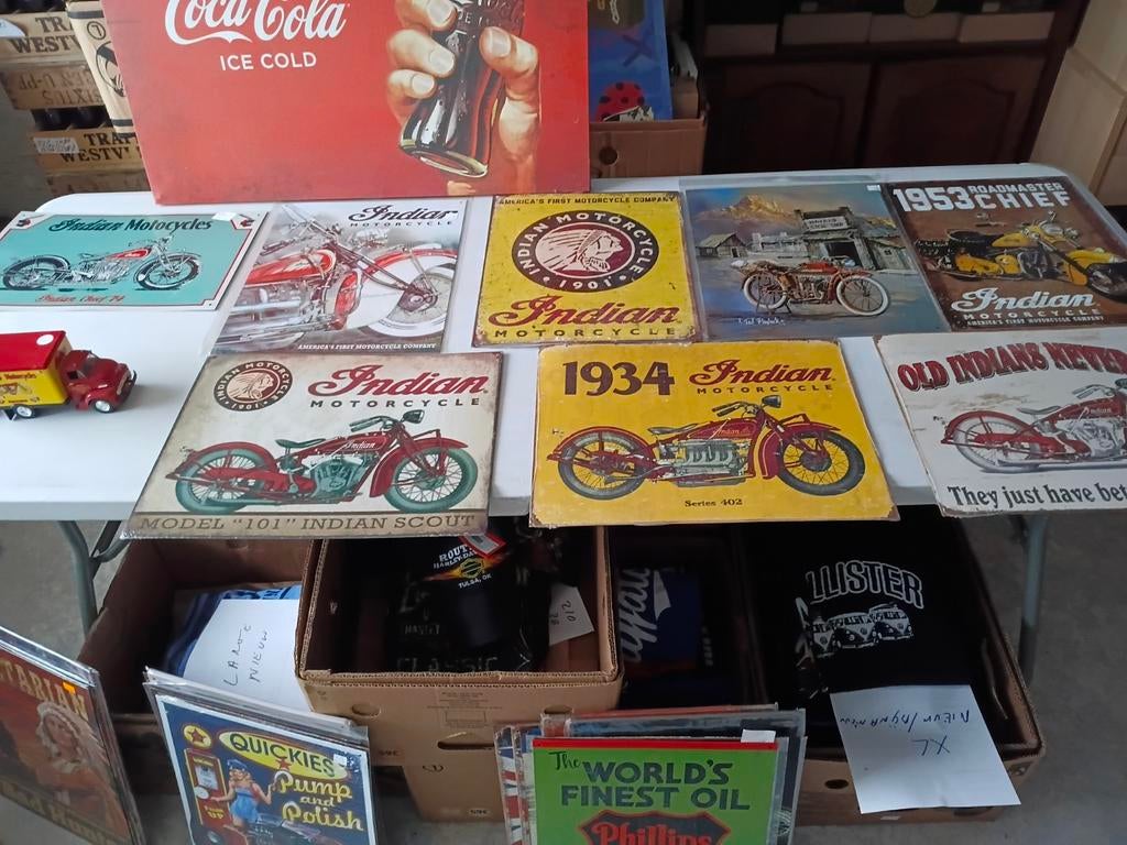 Verzameling van 8 metaalborden Indian motor + truck, Collections, Marques & Objets publicitaires, Enlèvement