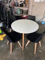Table ronde 80cm & 4 chaises noires, Maison & Meubles, Quatre personnes, Rond, Comme neuf, Enlèvement
