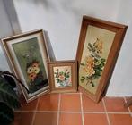 Lot de 3 peintures à l'huile sur toile  de fleurs années 80', Enlèvement