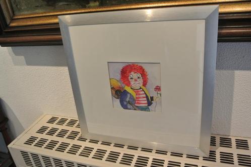 Aquarel Gesign. De Clown met Gitaar/Bloem, Antiquités & Art, Art | Peinture | Moderne, Enlèvement ou Envoi