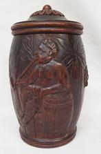 Pot à tabac vintage en bois figure noire., Antiquités & Art, Curiosités & Brocante, Enlèvement ou Envoi
