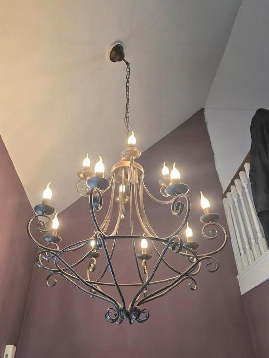 Prachtige metalen kroonluchter - 12 lichtpunten, Huis en Inrichting, Lampen | Kroonluchters, Gebruikt, Metaal, Ophalen