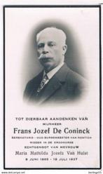Oud-Burgem. De Coninck Frans. ° Kontich 1865 † Kontich 1937, Verzamelen, Bidprentjes en Rouwkaarten, Ophalen of Verzenden, Bidprentje