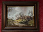 Schilderij op doek Jachttafereel met hond Olga De Rouck 1990, Antiek en Kunst, Ophalen