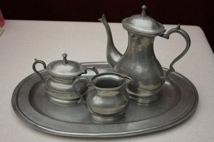 Tinnen koffie set, ovaal gemerkt, Portugees, Antiek en Kunst, Antiek | Tin, Ophalen