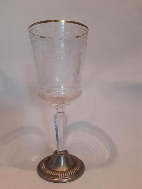 ANTIEKE GLAS MET GEGRAVEERD WAPENSCHILD VAN ANTWERPEN 1909, Antiek en Kunst, Antiek | Glaswerk en Kristal, Ophalen