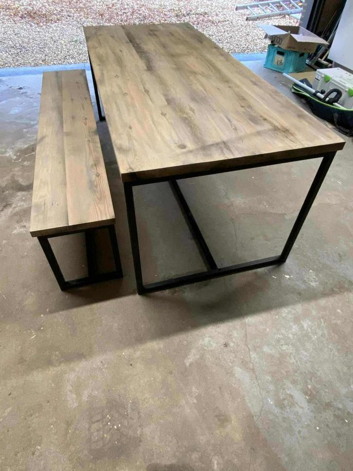 Table et banc en bois style industriel, Maison & Meubles, Tables | Tables de salon, Comme neuf, Enlèvement