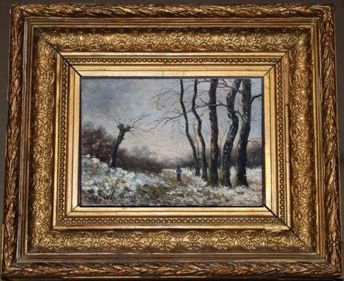 School van Barbizon; Landschap onder de sneeuw; Gesigneerd, Antiek en Kunst, Kunst | Schilderijen | Klassiek, Ophalen of Verzenden