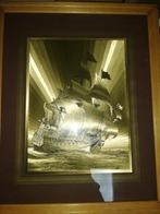 Schilderij van een boot geschilderd in 18-karaats goud, Antiek en Kunst, Curiosa en Brocante, Ophalen of Verzenden