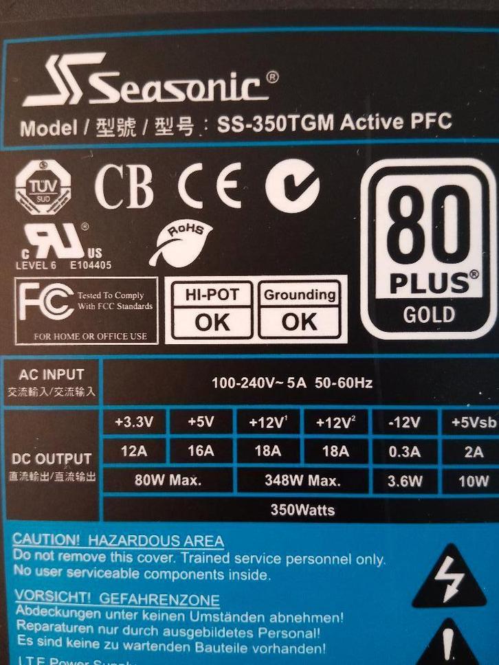 Seasonic SS-350TGM Active PFC, Computers en Software, Interne voedingen, Gebruikt, Ophalen