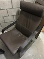 Reading armchair Poang with feet support - Leather, Hout, 75 tot 100 cm, Zo goed als nieuw, 50 tot 75 cm