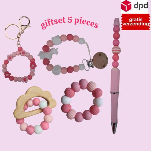 5 delige kraamcadeau geschenkset wit roze Unicorn, Kinderen en Baby's, Kraamcadeaus en Geboorteborden, Nieuw, Kraamcadeau, Verzenden