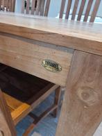 Teakhouten tafel van 180 cm x 90 cm met geïntegreerde verlen, Huis en Inrichting, Ophalen, Gebruikt, Teakhout, 200 cm of meer