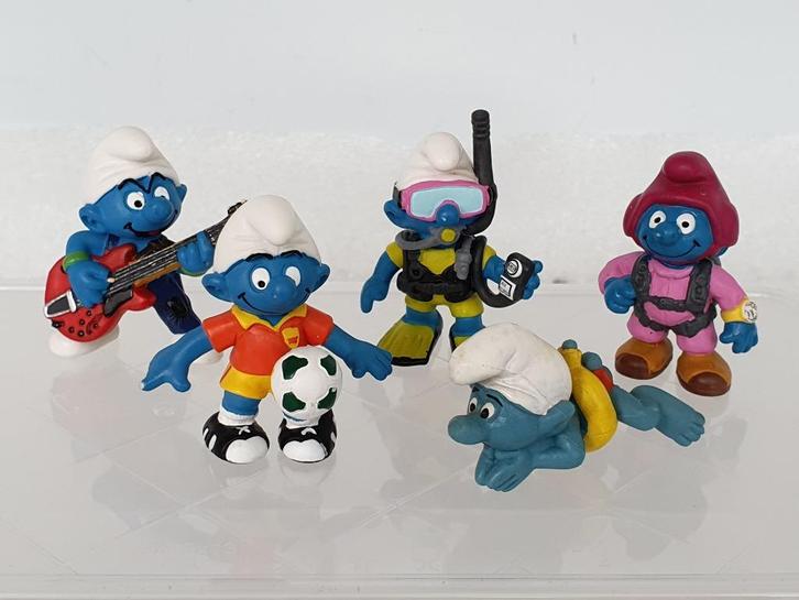 Lot van 5 Smurfen met verschillende hobby's (Schleich), Verzamelen, Smurfen, Gebruikt, Poppetje, Figuurtje of Knuffel, Verschillende Smurfen