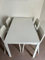 Witte tafel met 4 stoelen, Ophalen, Gebruikt, 100 tot 150 cm, Vierkant