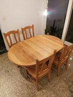 Massief houten uitschuifbare eettafel + 4 stoelen, Huis en Inrichting, Ophalen of Verzenden, Zo goed als nieuw