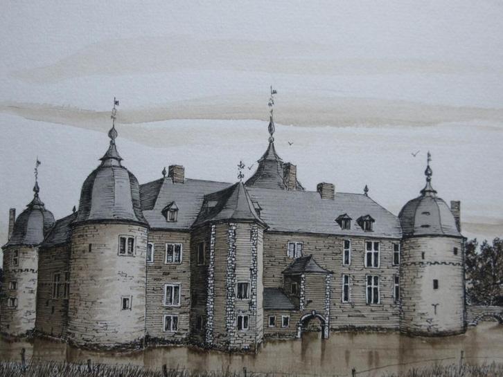 Pentekening "Lavaux Sainte Anne" door L. Boschmans, Antiek en Kunst, Kunst | Schilderijen | Klassiek, Ophalen of Verzenden