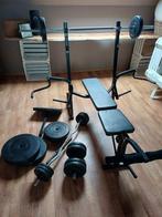 Drukbank met gewichten en halters., Sport en Fitness, Ophalen, Zo goed als nieuw