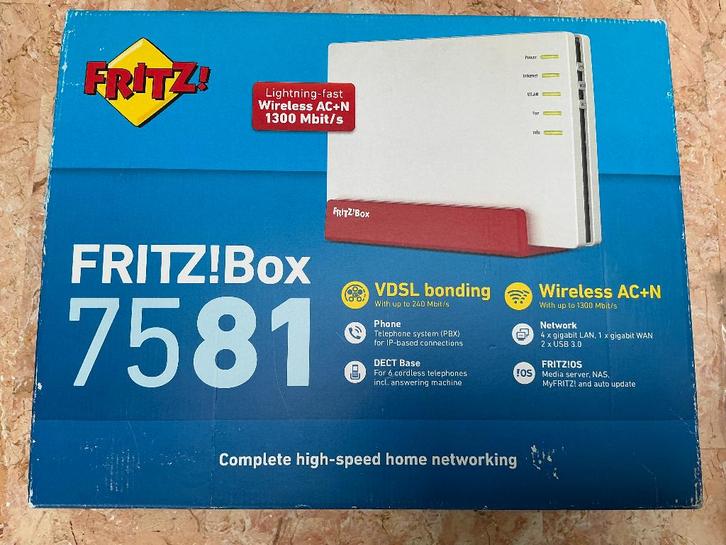 AVM FRITZ!Box 7581 Bonding VDSL/DSL WiFi AC Router, Computers en Software, Routers en Modems, Zo goed als nieuw, Router met modem