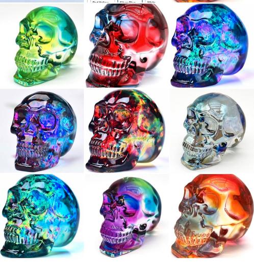 6 schedelbeeldjes in transparant K9-kristal. Negen, Verzamelen, Beelden en Beeldjes, Nieuw