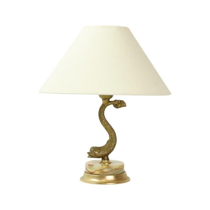 Klassieke Tafellamp Vis Dolfijn Messing Onyx Marmer, Antiek en Kunst, Curiosa en Brocante, Ophalen of Verzenden