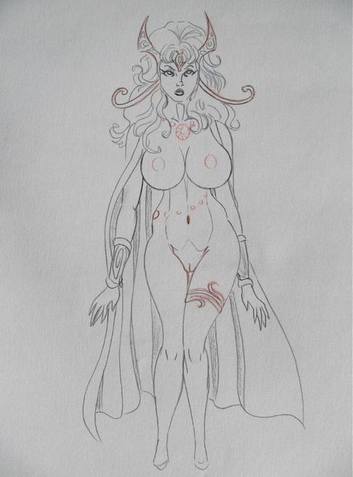 Deja Thoris originele zwart/kleur inkttekening - Siriguana, Antiek en Kunst, Kunst | Tekeningen en Fotografie, Verzenden