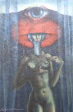 JEF VAN TUERENHOUT / KONINGIN MET OOG / ZEEFDRUK / 76x50cm, Ophalen of Verzenden