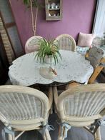 Tafel met glazen blad en 4 stoelen, Ophalen, Gebruikt