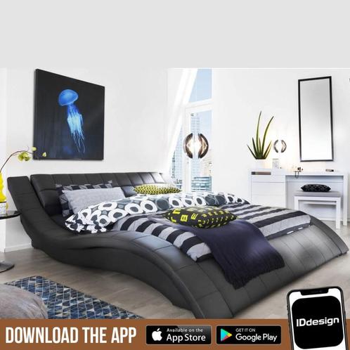 Modern kunstleer kingsize bed, Huis en Inrichting, Slaapkamer | Bedden, Zo goed als nieuw, Tweepersoons, 180 cm, 220 cm, Overige materialen